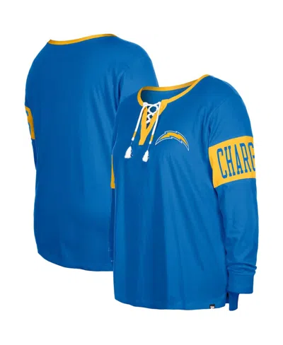 New Era Women's Powder Blue Los Angeles Chargers Plus Size Lace-up Notch Neck Long Sleeve T-shirt