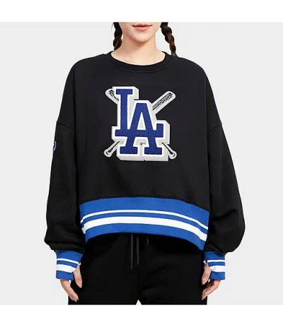New Era Women's Pro Standard Los Angeles Dodgers Mlb Mashup Rib Fleece Crewneck Sweatshirt In Black