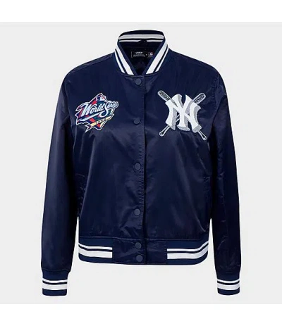 New Era Women's Pro Standard New York Yankees Mlb Mash Up Rib Satin Jacket In Blue