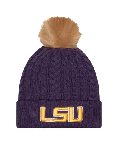 New Era Women's Purple Lsu Tigers Luxury Cuffed Knit Hat With Pom
