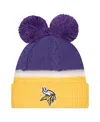 New Era Women's Purple Minnesota Vikings Double Bubble Cuffed Knit Hat With Poms In Purple