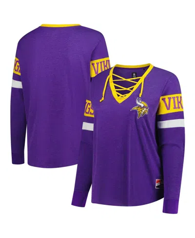 New Era Women's Purple Minnesota Vikings Plus Size Throwback Lace-up Long Sleeve T-shirt