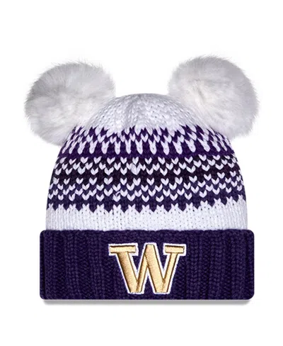 New Era Women's Purple Washington Huskies Double Pom Print Cuffed Knit Hat In Neutral