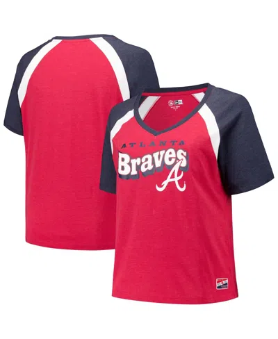 New Era Women's Red Atlanta Braves Plus Size Raglan V-neck T-shirt