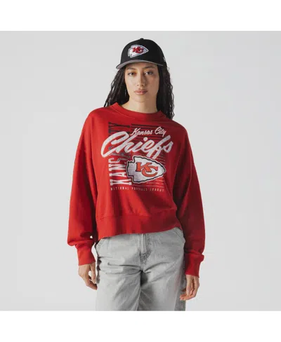 New Era Women's Red Kansas City Chiefs Oversized Throwback Mineral Wash Crew Neck Sweatshirt