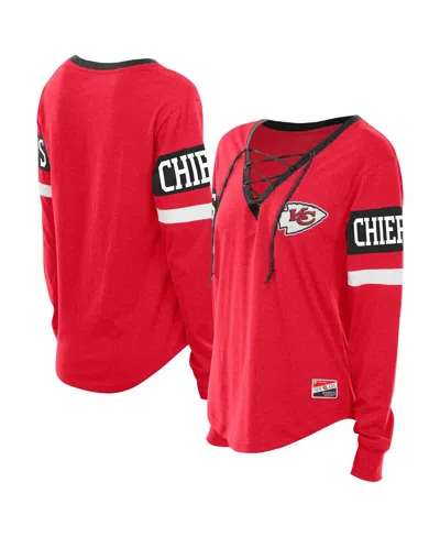 New Era Women's Red Kansas City Chiefs Throwback Lace-up Long-sleeve T-shirt In Purple