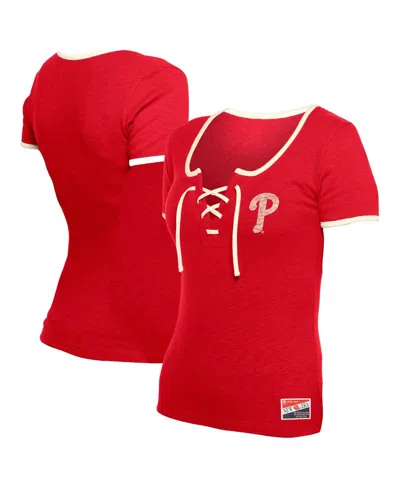 New Era Women's Red Philadelphia Phillies Throwback Lace Up T-shirt