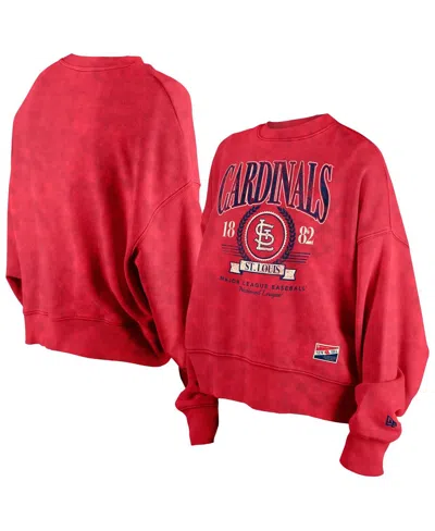 New Era Women's Red St. Louis Cardinals Throwback Boxy Enzyme Wash Fleece Crewneck Pullover Sweatshirt