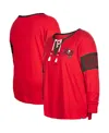 New Era Women's Red Tampa Bay Buccaneers Plus Size Lace-up Notch Neck Long Sleeve T-shirt In Red