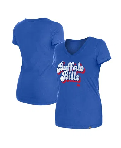 New Era Women's Royal Buffalo Bills Enzyme Wash Low V-neck T-shirt In Blue