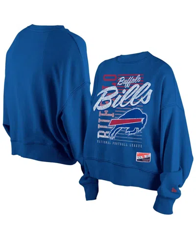 New Era Women's Royal Buffalo Bills Oversized Throwback Mineral Wash Crew Neck Sweatshirt In Blue