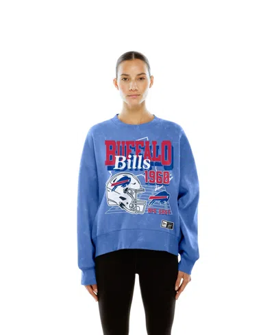 New Era Women's Royal Buffalo Bills Throwback Mineral Wash Boxy Fleece Crewneck Sweatshirt In Blue