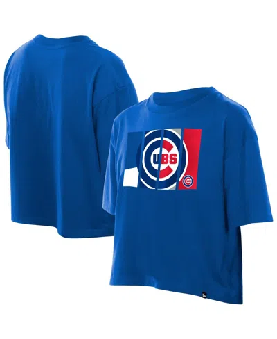 New Era Women's Royal Chicago Cubs Boxy Foil Logo T-shirt In Blue