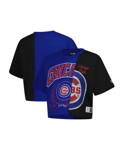 New Era Women's Royal Chicago Cubs Color Blocked Boxy Cropped T-shirt In Blue