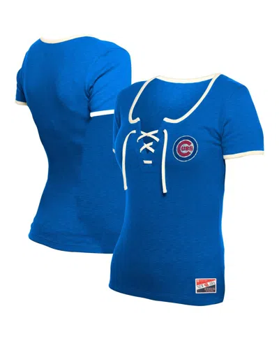 New Era Women's Royal Chicago Cubs Throwback Lace Up T-shirt