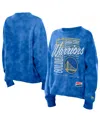New Era Women's Royal Golden State Warriors Boxy Throwback Mineral Wash Sweatshirt In Blue