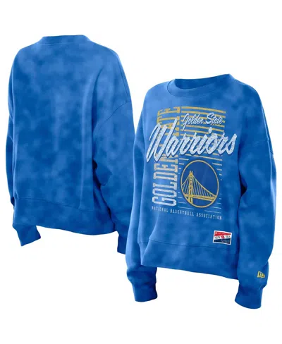 New Era Women's Royal Golden State Warriors Boxy Throwback Mineral Wash Sweatshirt In Blue