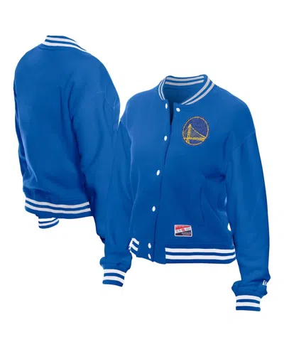 New Era Women's Royal Golden State Warriors Throwback Full-snap Jacket In Animal Print