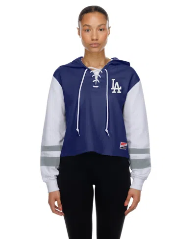New Era Women's Royal Los Angeles Dodgers Boxy Lace-up Hoodie In Blue