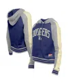 NEW ERA WOMEN'S ROYAL LOS ANGELES DODGERS COOPERSTOWN COLLECTION CROPPED RAGLAN PULLOVER HOODIE