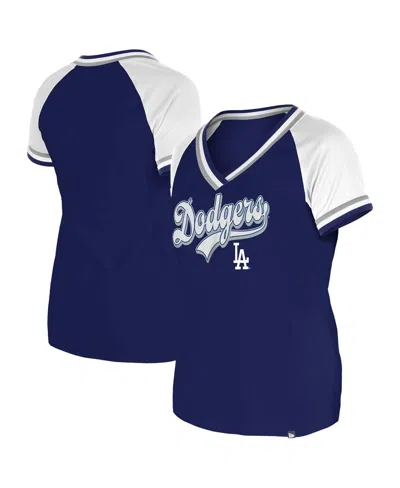 New Era Women's Royal Los Angeles Dodgers Gameday Raglan V-neck T-shirt In Navy