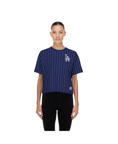 New Era Women's Royal Los Angeles Dodgers Throwback Meshback Pinstripe Boxy T-shirt In Blue