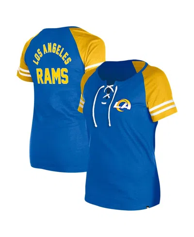 New Era Women's Royal Los Angeles Rams Lace-up Raglan T-shirt In Blue