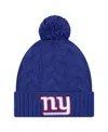 New Era Women's Royal New York Giants Cable Cuffed With Pom Knit Hat In Blue