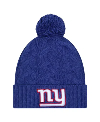 New Era Women's Royal New York Giants Cable Cuffed With Pom Knit Hat In Blue