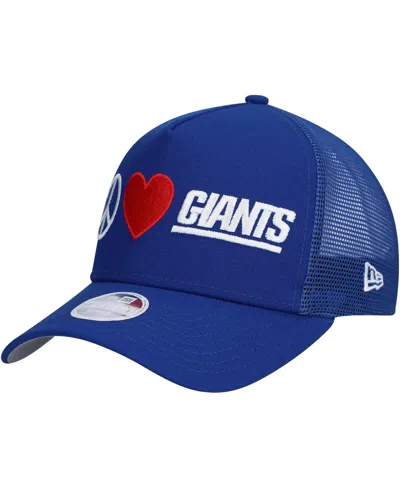 New Era Women's Royal New York Giants Peace Love Trucker 9forty Adjustable Hat In Blue
