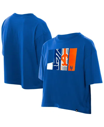 New Era Women's Royal New York Mets Boxy Foil Logo T-shirt In Blue