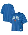 New Era Women's Royal New York Mets Cooperstown Collection Multiplier Pinstripe Cropped T-shirt In Royal
