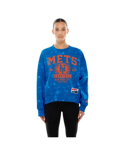 New Era Women's Royal New York Mets Throwback Oversized Boxy Sweatshirt In Blue