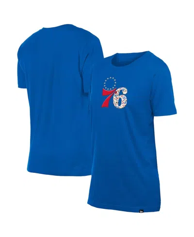 New Era Women's Royal Philadelphia 76ers Glam Game Flower T-shirt In Blue