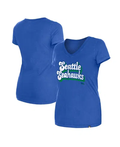 New Era Women's Royal Seattle Seahawks Enzyme Wash Low V-neck T-shirt In Blue