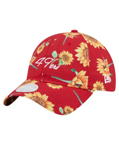 New Era Women's Scarlet San Francisco 49ers Adventure Sunflower 9twenty Adjustable Hat In Red