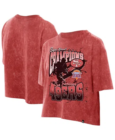 NEW ERA WOMEN'S SCARLET SAN FRANCISCO 49ERS CROPPED BOXY SPORT CLASSICS MINERAL WASH T-SHIRT
