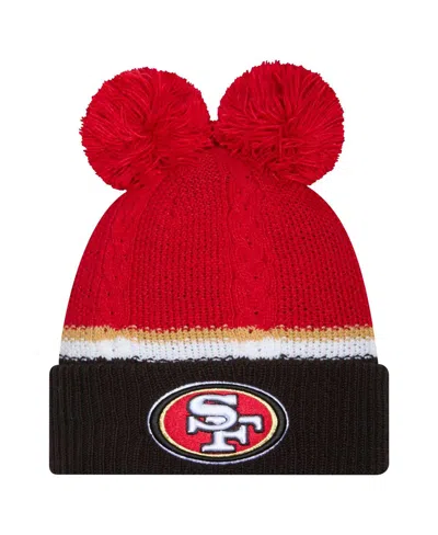 New Era Women's Scarlet San Francisco 49ers Double Bubble Cuffed Knit Hat With Poms