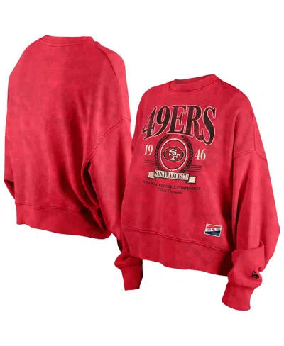 New Era Women's Scarlet San Francisco 49ers Throwback Boxy Sweatshirt