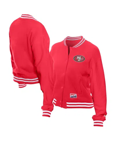 New Era Women's Scarlet San Francisco 49ers Throwback Fleece Full-snap Jacket In Red