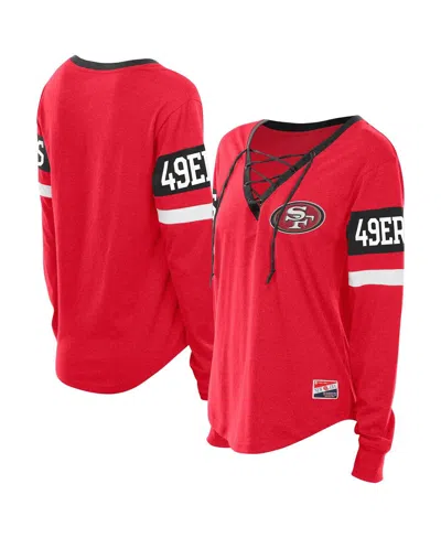 New Era Women's Scarlet San Francisco 49ers Throwback Lace-up Long-sleeve T-shirt In Red