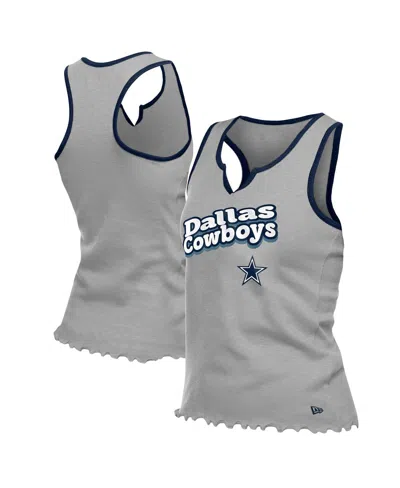New Era Women's Silver Dallas Cowboys Lettuce Hem Notch Neck Tri-blend Tank Top In Gray