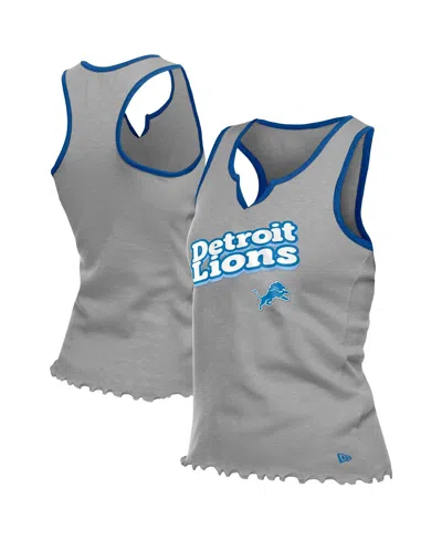 New Era Women's Silver Detroit Lions Lettuce Hem Notch Neck Tri-blend Tank Top In Gray