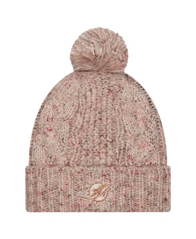 New Era Women's Stone Miami Dolphins Trendy Tone Cuffed With Pom Knit Hat In Brown