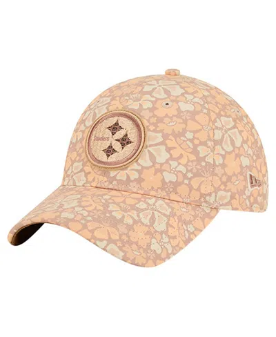 New Era Women's Tan Pittsburgh Steelers Floral 9twenty Adjustable Hat In Gray