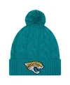 New Era Women's Teal Jacksonville Jaguars Cable Cuffed With Pom Knit Hat In Blue