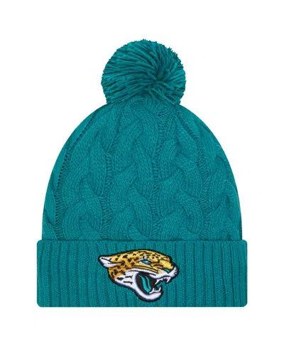 New Era Women's Teal Jacksonville Jaguars Cable Cuffed With Pom Knit Hat In Blue