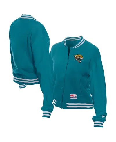 New Era Women's Teal Jacksonville Jaguars Throwback Fleece Full-snap Jacket In Blue