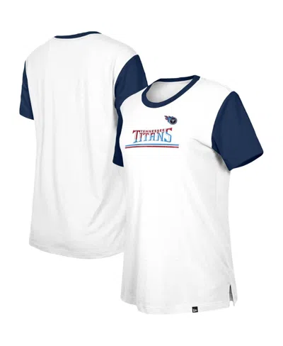 New Era Women's Tennessee Titans Third Down Color Block Side Splits T-shirt In White,navy