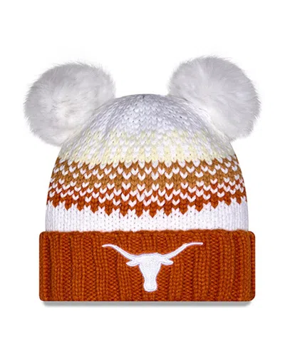 New Era Women's Texas Orange Texas Longhorns Double Pom Print Cuffed Knit Hat In White